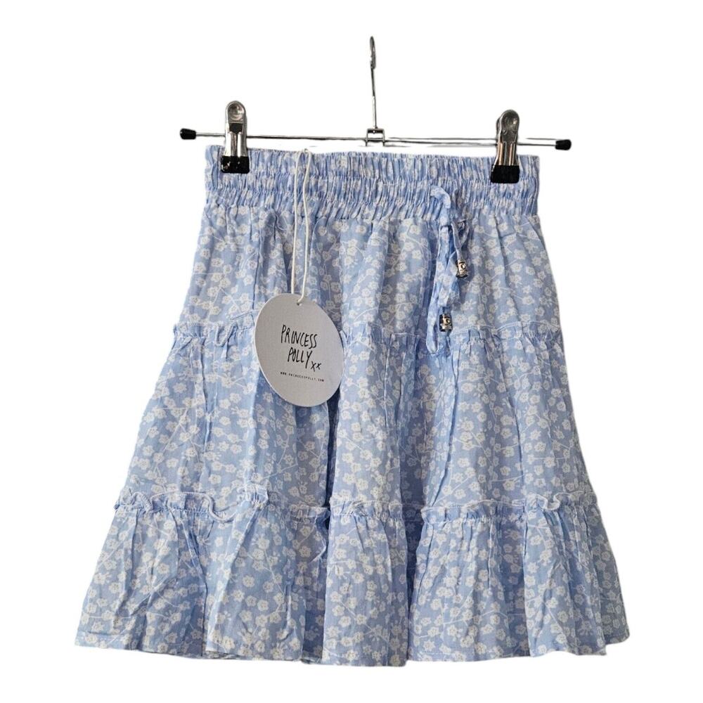 Princess Polly NWT Meltem Mini Skirt Blue Floral Tiered Mini Skirt US Size 0